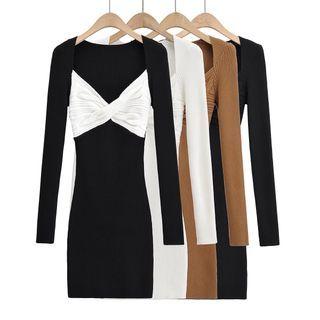 Long-sleeve Twisted Knit Sheath Dress