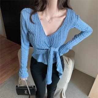 Long-sleeve Tie-strap Knit Top