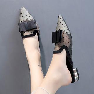 Mesh Panel Polka Dot Ribbon Accent Mules