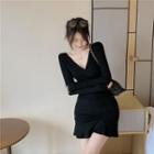 V-neck Long-sleeve Mini Mermaid Dress