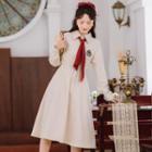 Set: Logo Embroidered Midi A-line Shirtdress + Tie