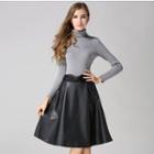 Faux Leather A-line Midi Skirt