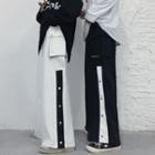 Snap Button Side Split Wide-leg Pants