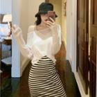 Long-sleeve T-shirt / Striped Mermaid Midi Skirt