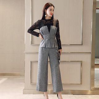 Set: Lace Top + Sleeveless Top + Wide-leg Pants