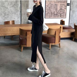 Long-sleeve Ribbed Midi Dress