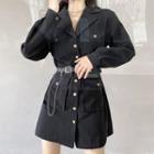 Long-sleeve Mini A-line Shirtdress / Belt Bag