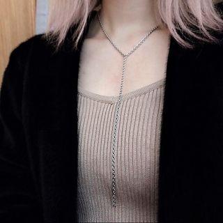 Stainless Steel Chained Y Necklace Silver - One Size