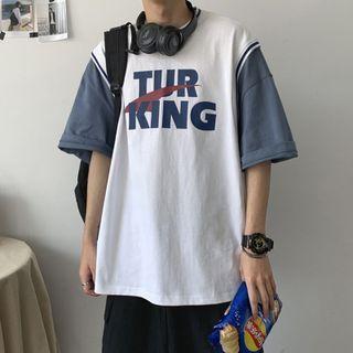 Mock Two Piece Short-sleeve Letter Print T-shirt
