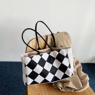 Plaid Tote Bag Plaid - Black & White - One Size