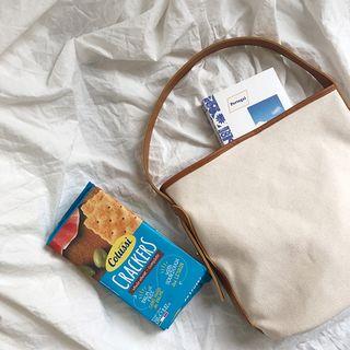 Pleather-trim Canvas Bucket Bag Camel - One Size