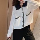 Contrast Collar Cropped Knit Cardigan