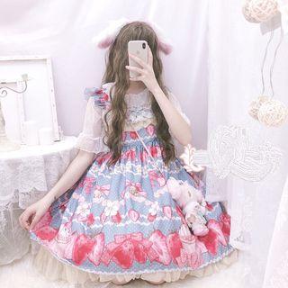 Strawberry Print Spaghetti Strap A-line Dress