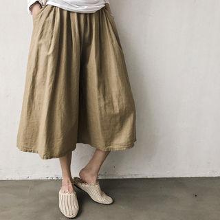 Band-waist Cropped Hemp Blend Culottes