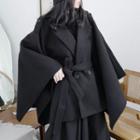 Belted Double-breasted Cape Black - One Size