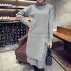 Lace Panel High Neck Long Sleeve Knit Tunic