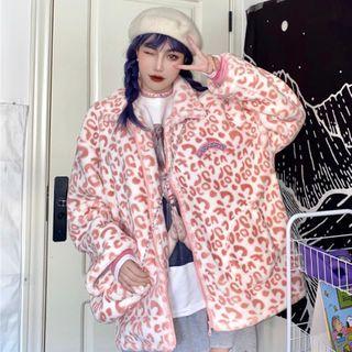 Faux Shearling Bucket Hat + Lettering Faux Shearling Zipped Jacket + Faux Shearling Crossbody Bag