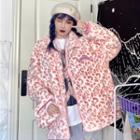 Faux Shearling Bucket Hat + Lettering Faux Shearling Zipped Jacket + Faux Shearling Crossbody Bag
