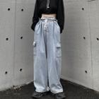 Drawstring Waist Side Pocket Straight-cut Jeans