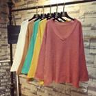 Long-sleeve V-neck Open-knit Top