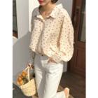 Oversized Heart-patterned Shirt Cream - One Size