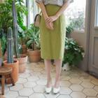 Band-waist Linen Midi Skirt