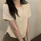 Short-sleeve Round Neck Side Drawstring Knit Crop Top