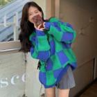 Check Loose-fit Sweater Blue & Green - One Size