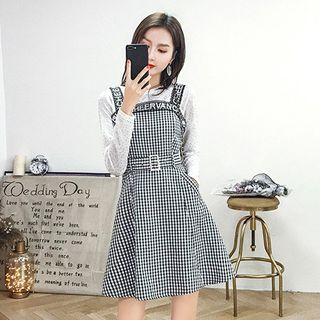 Set: Printed Long-sleeve Top + Jumper Dress