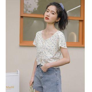 Floral Short-sleeve T-shirt Blue - One Size