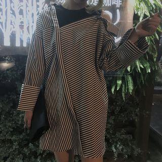 Pinstripe Mock Two-piece Shirtdress