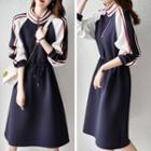 Half-zip Drawstring-waist Midi A-line Sweatshirt Dress