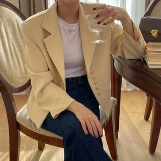 Notch-lapel Metallic-button Blazer