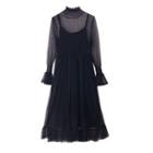 Set: Mock-neck Lace Panel Midi A-line Dress + Camisole Top Camisole Top - Black - One Size / Dress - Black - One Size