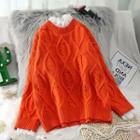 Long-sleeve Linen Flower Lace Mock Two-piece Sweater