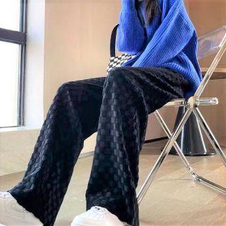 Checker Embroidered Wide Leg Pants