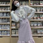 Bow Sweater / Suspender Gingham Midi Mermaid Skirt