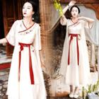 Traditional Chinese Set: Sleeveless A-line Midi Dress + Long Light Jacket