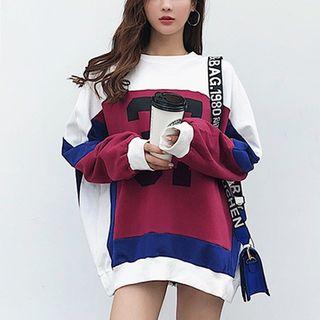 Long Sleeve Color-block Printed Knit Top