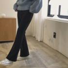 Fleece-lined Semi Boot-cut Pants Black - One Size