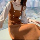 Long-sleeve Ruffle Trim Mock Two-piece Midi Dress