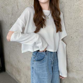 Long-sleeve Plain Cutout Cropped Top