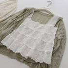Spaghetti Strap Tiered Eyelet Lace Top Off-white - One Size