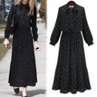 Polka Dot Long-sleeve A-line Maxi Dress