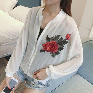 Flower Embroidered Light Zip Jacket