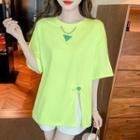 Elbow-sleeve Chain Strap Slit T-shirt