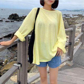 Wide Long-sleeve Striped T-shirt