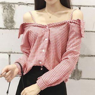 Off-shoulder Gingham Shirt