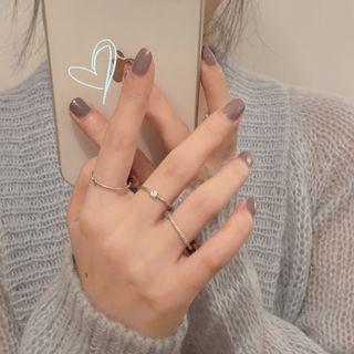 Set Of 3: Rhinestone Alloy Ring (various Designs) Set - Silver - One Size