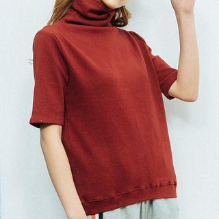 Plain Cowl Neck Elbow Sleeve T-shirt